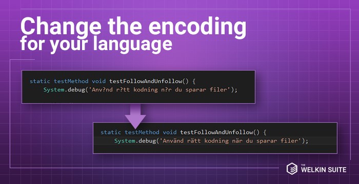 Changing of encoding for code in The Welkin Suite projects