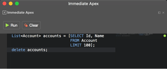 Immediate Apex excution in the IDE