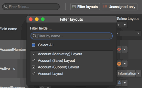 Filtering option ofr feilds and layouts
