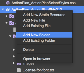 Available actions for a Static Resource in The Welkin Suite IDE
