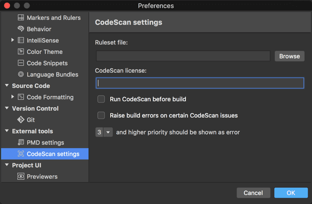 Configuring built-in CodeScan within The Welkin Suite IDE for Salesforce