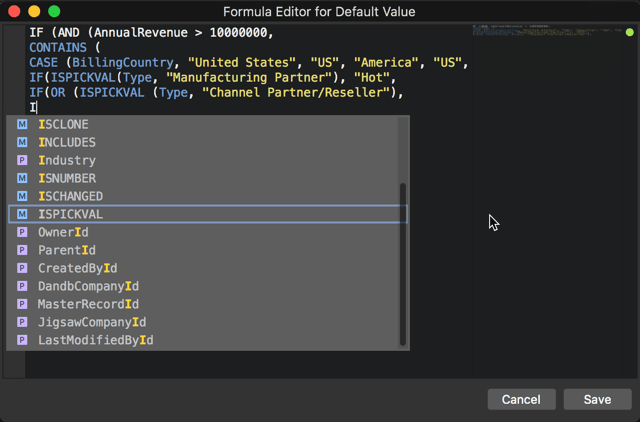Modifying sObjects formula fields in the IDE with the built-in code completion