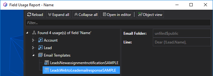 Showing field usage results in HTML version of Email Templates