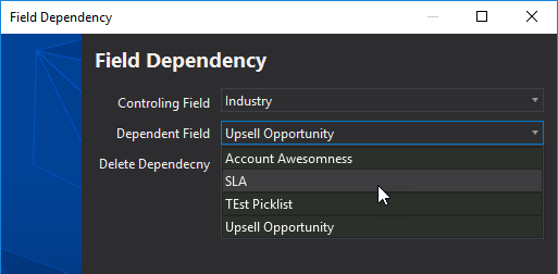 Creating a new picklist dependency for sObject in The Welkin Suite IDE