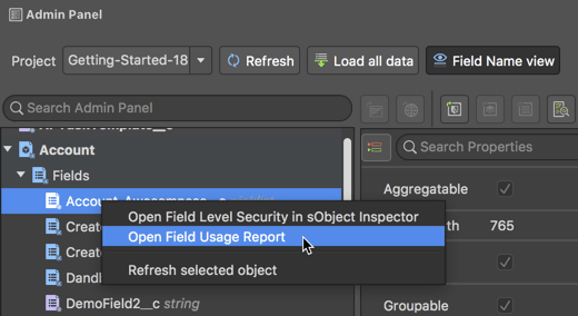 Calling Field Usage Report using the Admin Panel in The Welkin Suite IDE