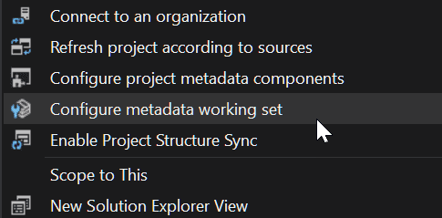 Context menu option to configure Salesforce metadata working set