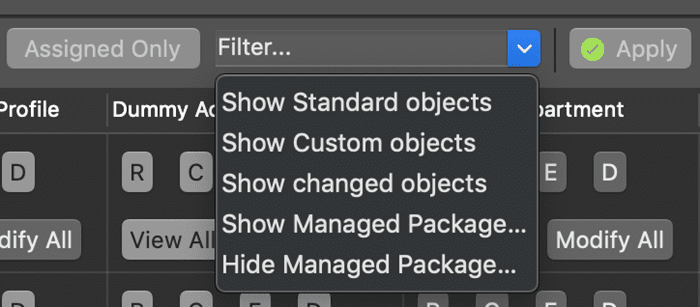Predefined set of filters for objects in The Welkin Suite's Objects Permissions Editor