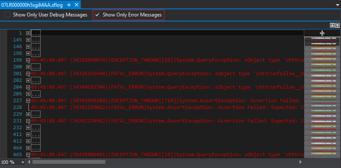 Showing only error messages in a debug log files