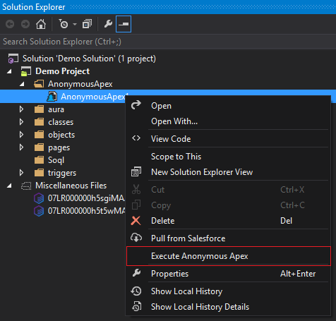 Execute Anonymous Apex from the context menu