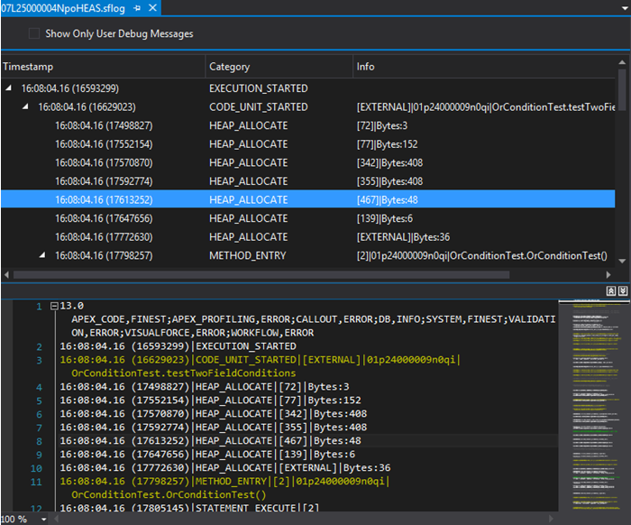 Logs tree view in the split editor in TWS