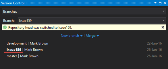 A notification about branch created successfully