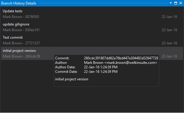 Version Control commit details tooltip
