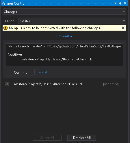 Message stating that you can now commit the merge