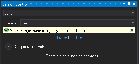 A notification allowing you to push changes