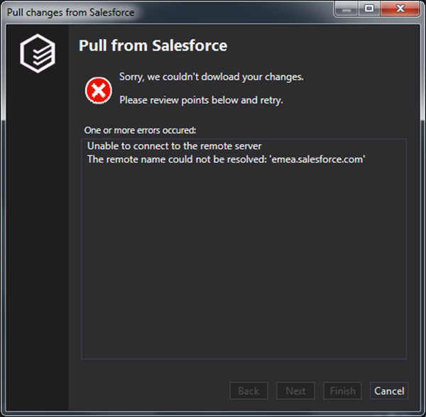Pull from Salesforce failure