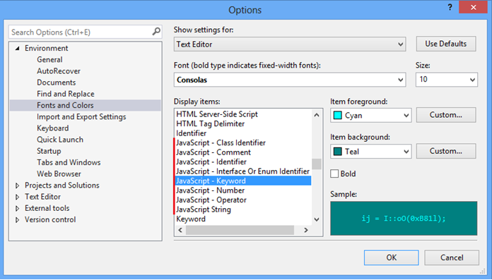 Javascript syntax highlighting customizations in The Welkin Suite