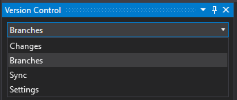 The Changes, Branches, Sync, and Settings option in the Version Control