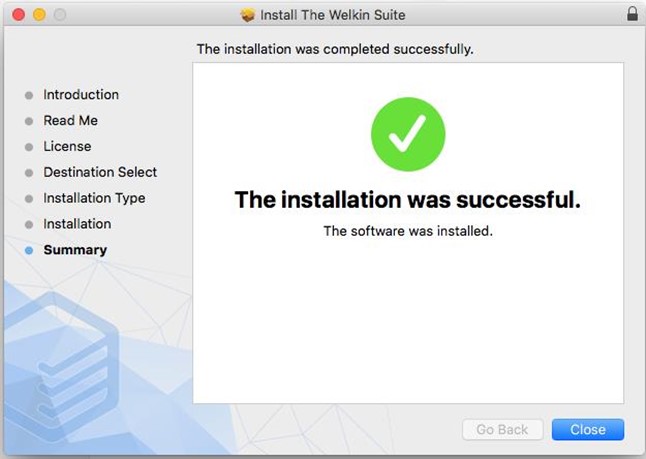 The installation of The welkin Suite for Mac process
