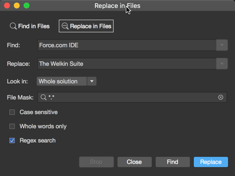 'Search' or 'Find and Replace' options in TWS