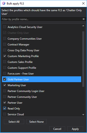 Bulk action for profile in sObject editor in TWS