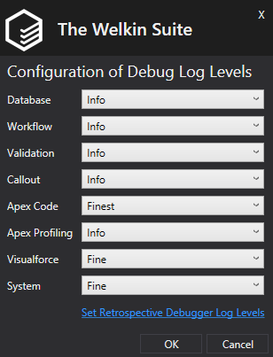 Ability to Set Retrospective Debugger Log Levels in one click