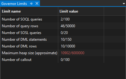 Salesforce governor limits tracking in the IDE