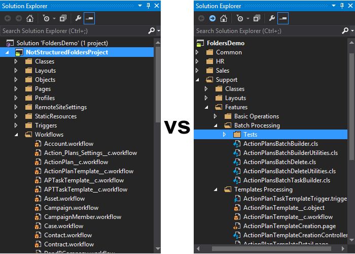 Project structure comparison in TWS and Salesforce