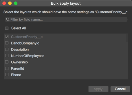 Bulk apply for layout and fields in sObject Inspector