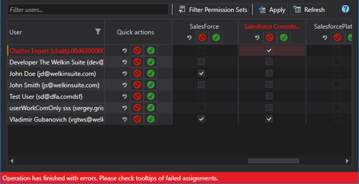 Errors in the process of assignments permission set