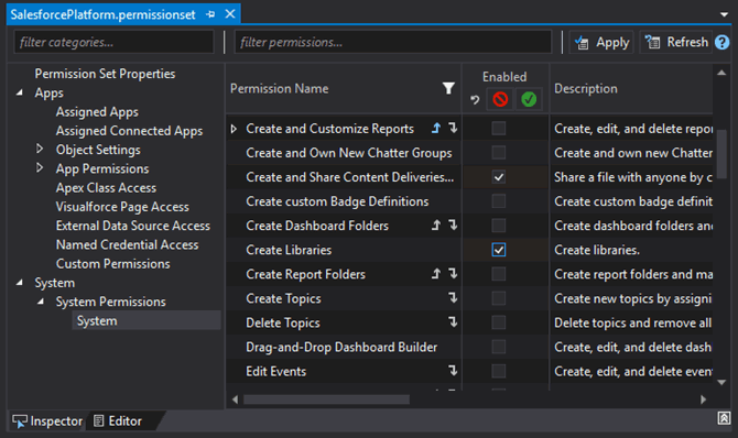 Permissions with dependencies in the IDE