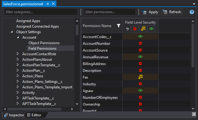 Permission for fileds and tabs in TWS