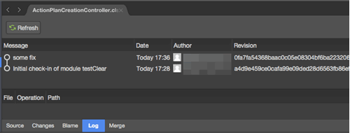 Log of Git action in the IDE