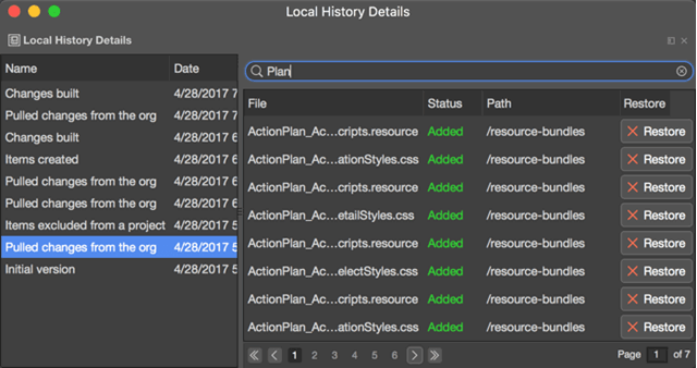Search option in the Local History Details