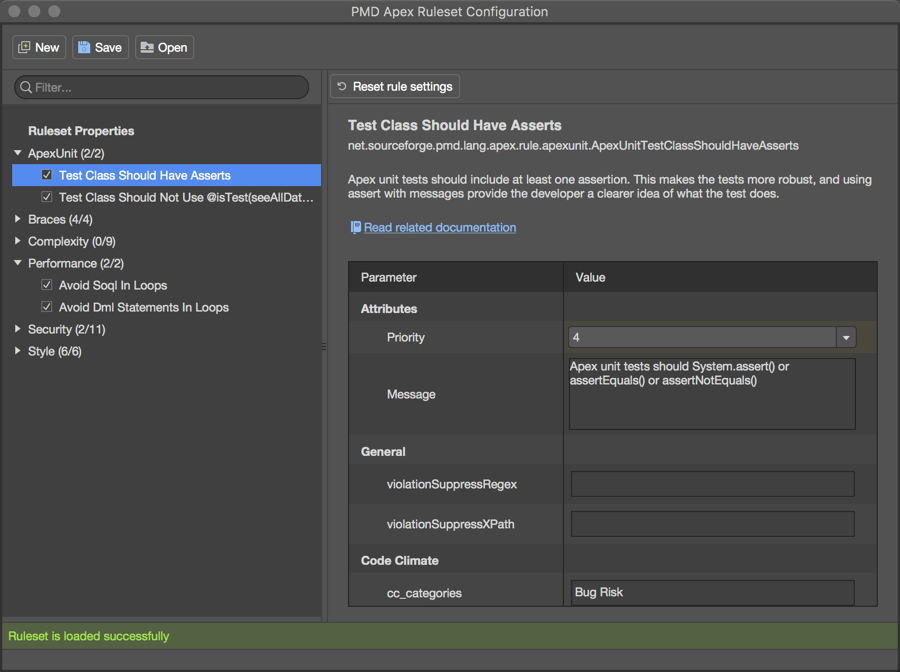 PMD Apex Ruleset manager in the IDE