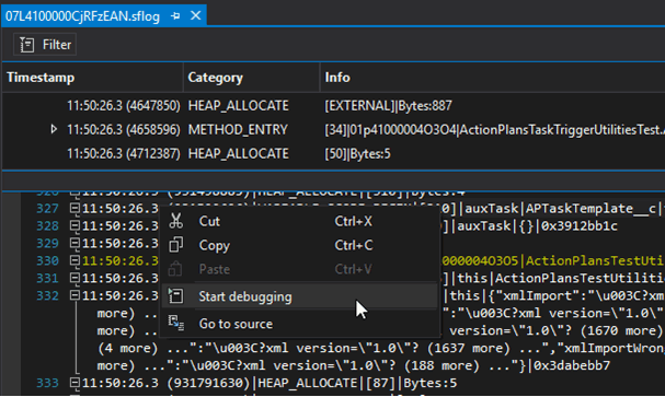 Starting Apex Retrospective Debugger from the Salesforce's Debug Logs viewer