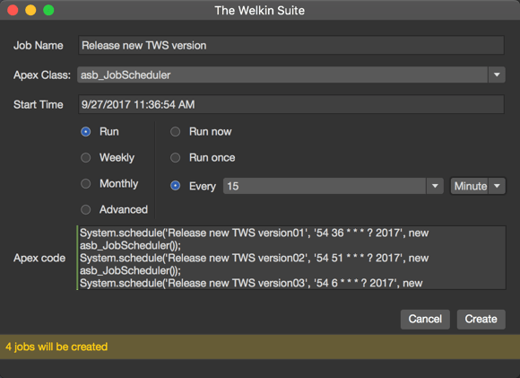 Scheduling Apex Job to be executed every 15 minutes with no code