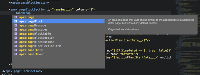 Visualforce-specific tags completion in The Welkin Suite