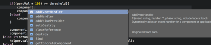 Javascript code completion with the full database of Aura framework