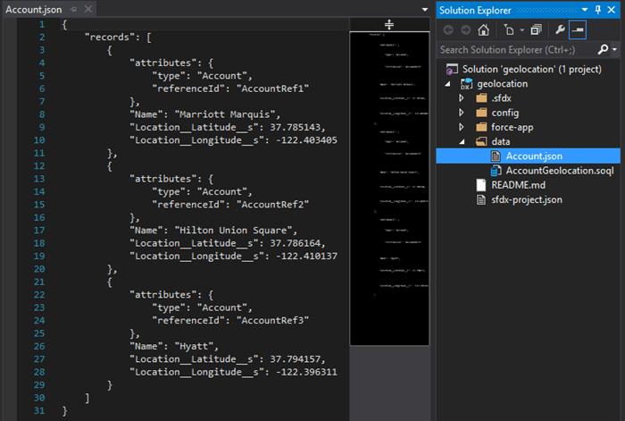 Exported from the Scratch org data in a JSON file