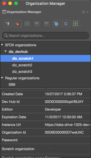 SalesforceDX Organizations Manager instead of the CLI