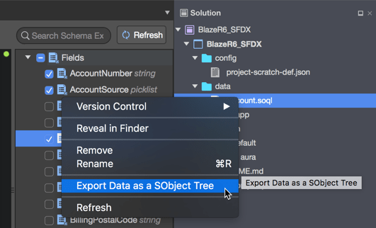 Sample data export in a Salesforce DX project using a SOQL file
