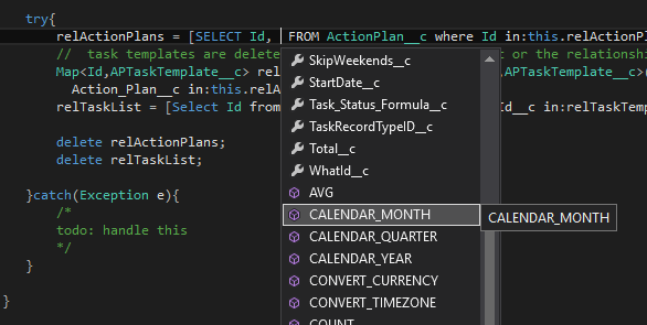 SOQL queries suggestions in the Apex Code Completion