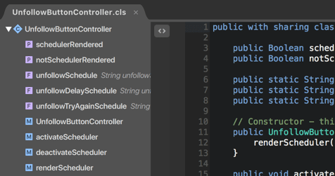 Apex class outline in the code editor