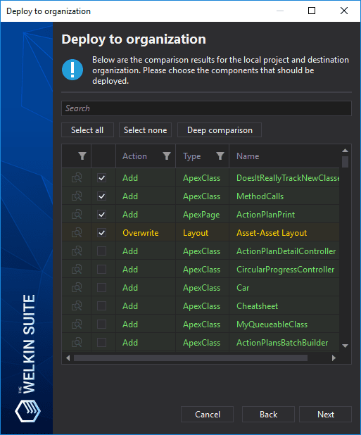 Quick deployment of tracked changes in The Welkin Suite