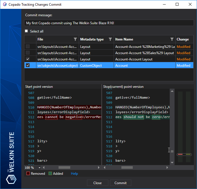 Committing user story changes to Copado and Git from the IDE