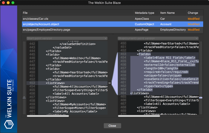 Difference viewer for Copado changes