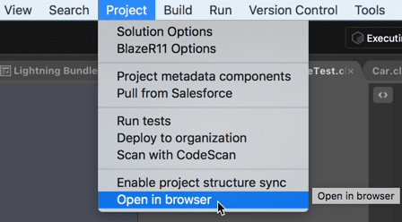 Open Salesforce organization in browser from the IDE