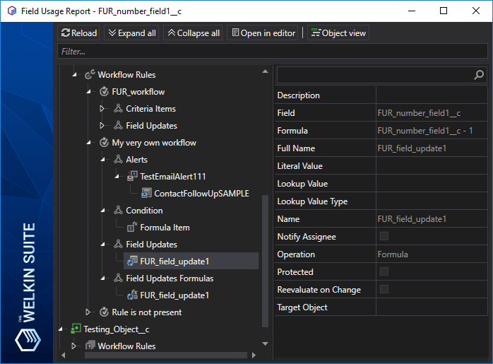 Details of a field used within a workflow rule - field updates, email templates, etc.