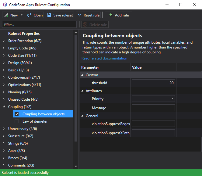 180+ apex-related rules in the CodeScan ruleset configurator