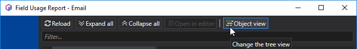 Toolbar in the Field Usage Report with an option to navigate to the editor or switch between Object-based and Type-based view